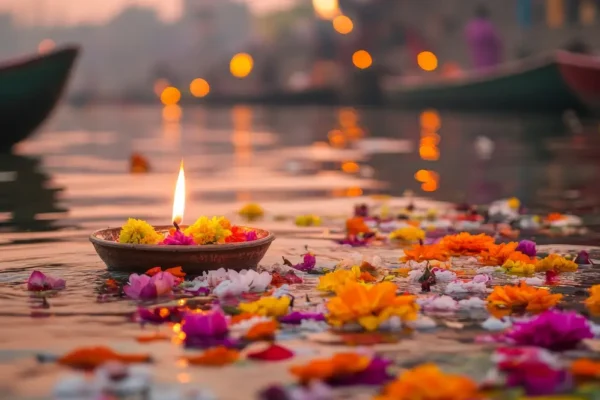 image of a candle and flower pedals on water.